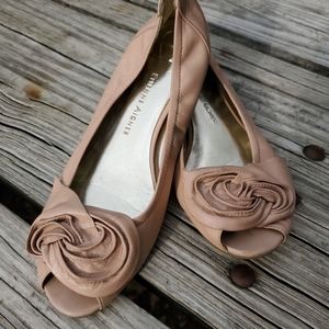 ETIENNE AIGNER peep toe rosette ballet flats